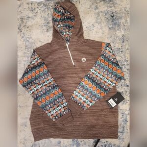 Hooey Brown and Multicolor Patterned Hoodie